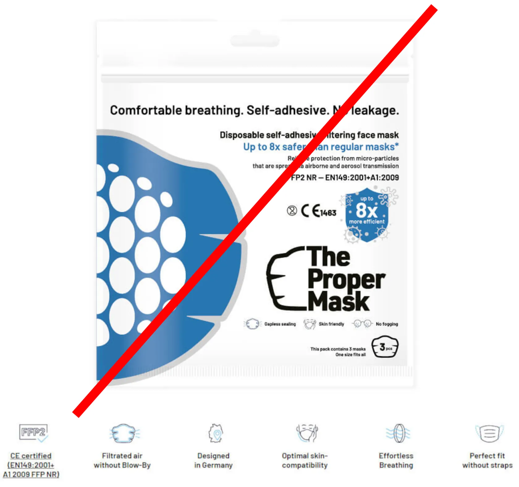 Die Verpackung von The Proper Mask, durchgestrichen