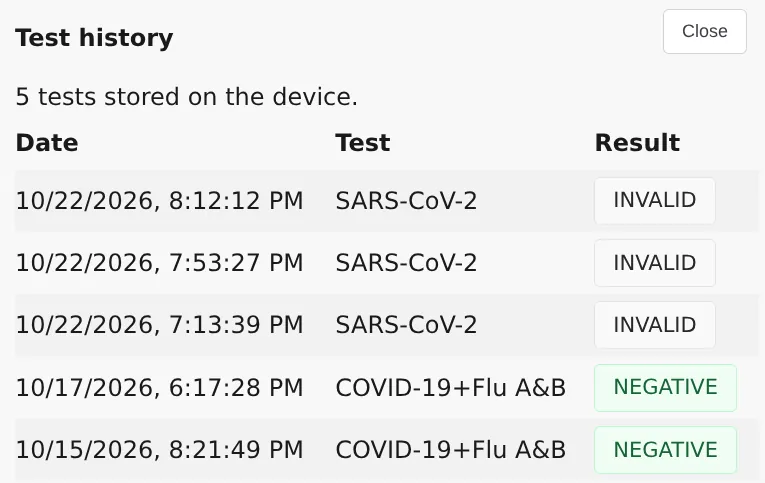 Test history view